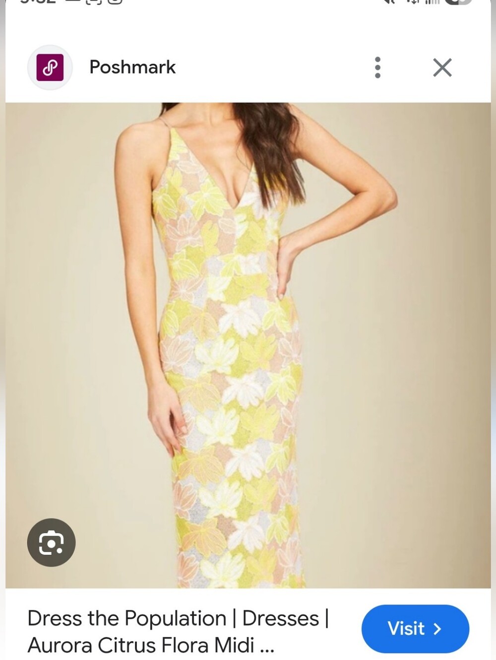 Dress the Population Yellow & White Floral Lace Midi Dress With Scalloped Hem XS